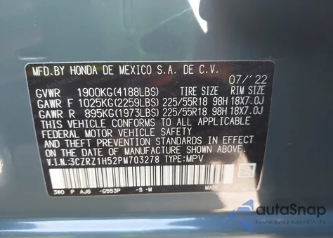 2023 Honda Hr-V 2Wd Sport from USA, damaged, VIN 3CZRZ1H52PM703278